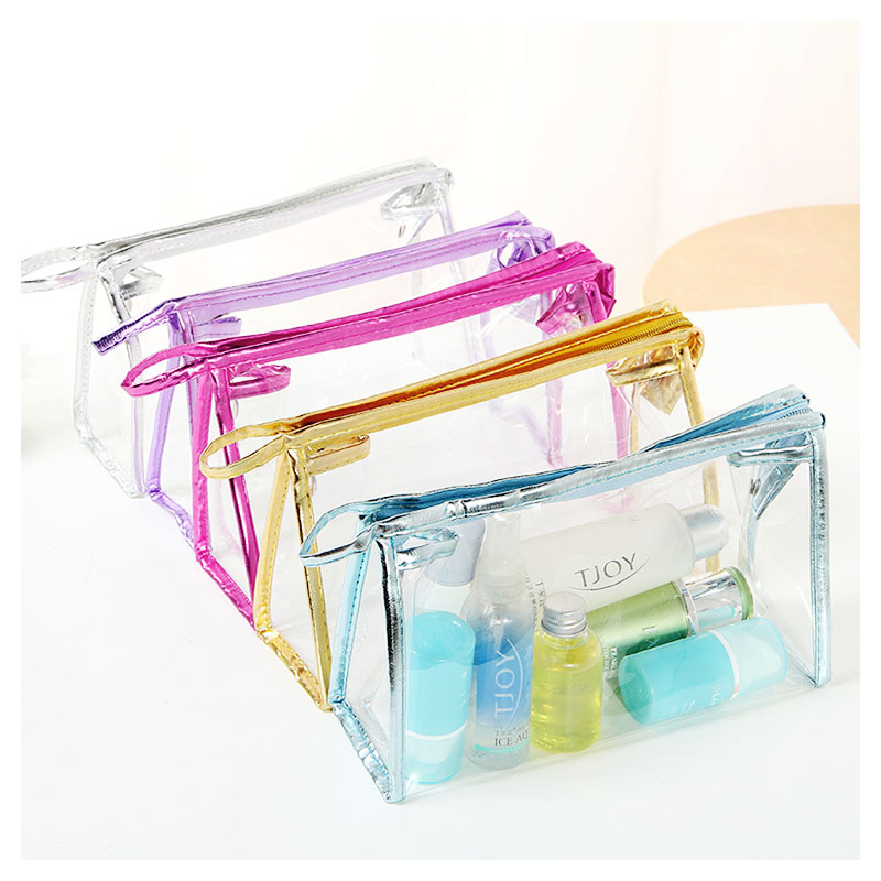 Clear Transparent Waterproof Makeup Bag Portable Travel Cosmetic Toiletry Wash Pouch Organizer - Golden