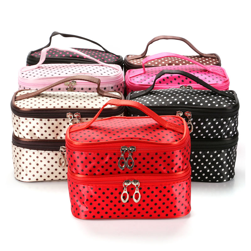 Double Layer Waterproof Makeup Bag Fashion Portable Travel Toiletries Cosmetic Organizer Case - Red
