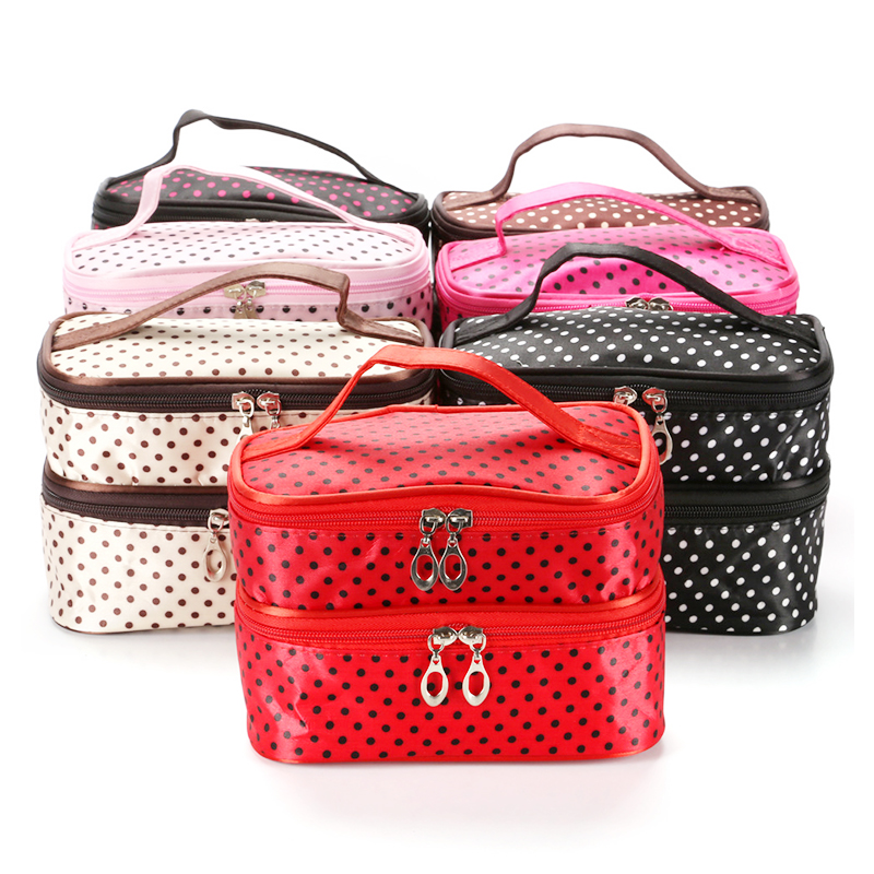 Double Layer Waterproof Makeup Bag Fashion Portable Travel Toiletries Cosmetic Organizer Case - Rose Red