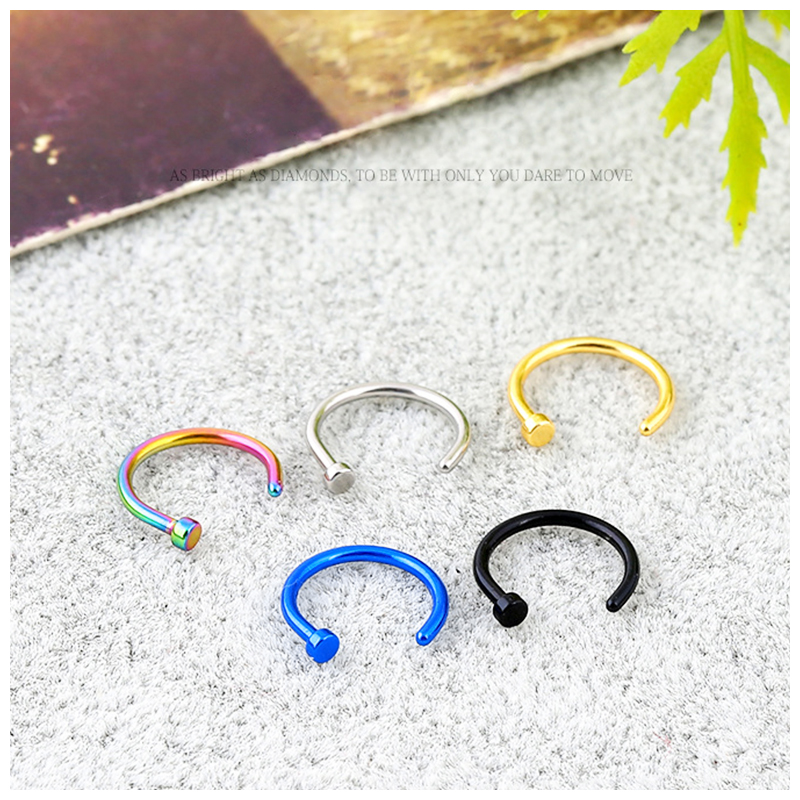 10Pcs/Lot 8mm Surgical Steel C Clip Open Fake Lip Nose Ring Hoop - Blue