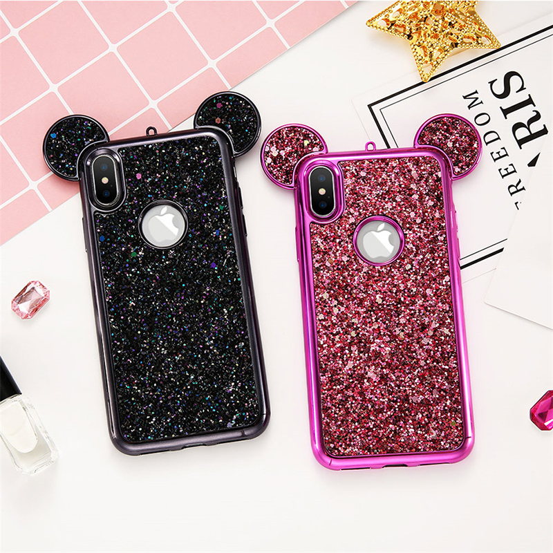 Soft TPU Protective Case Cute Bling Mickey Ear Phone Cover Shell for iPhone X/XS