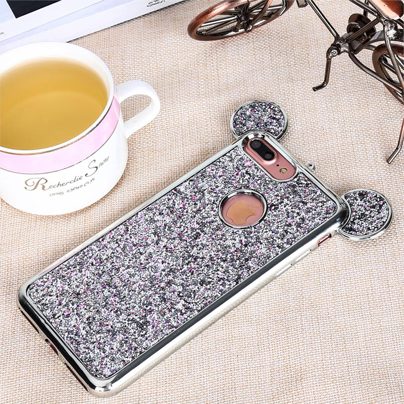 iPhone 7/8 Plus Bling Glitter Case Mickey Mouse Ears Soft TPU Case Back Cover