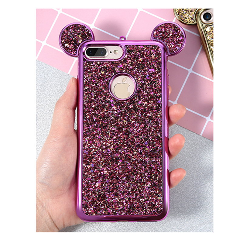 iPhone 7/8 Plus Bling Glitter Case Mickey Mouse Ears Soft TPU Case Back Cover