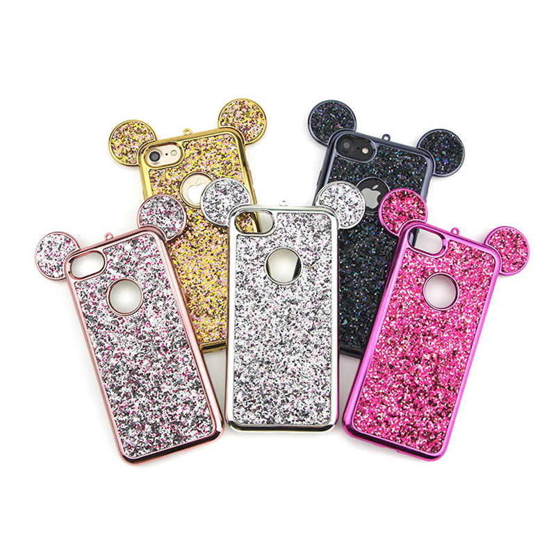 Mickey Ear Bling Phone Cover Shell Soft TPU Protective Case for iPhone 7/8