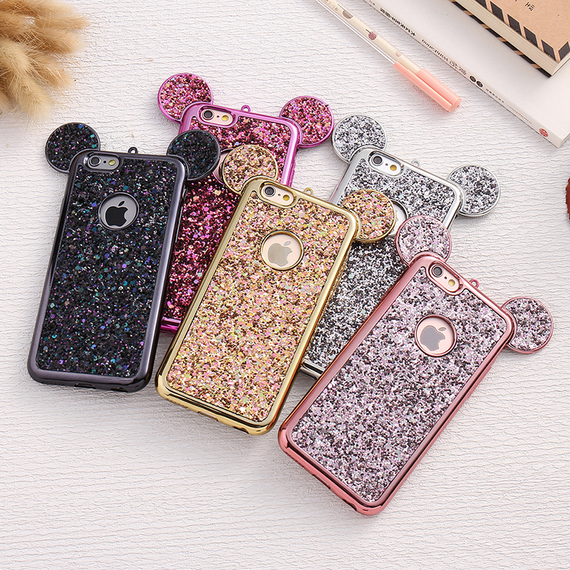 Luxury Bling Soft TPU Protective Case Cute Mickey Ear Phone Cover for iPhone 6/6S Plus
