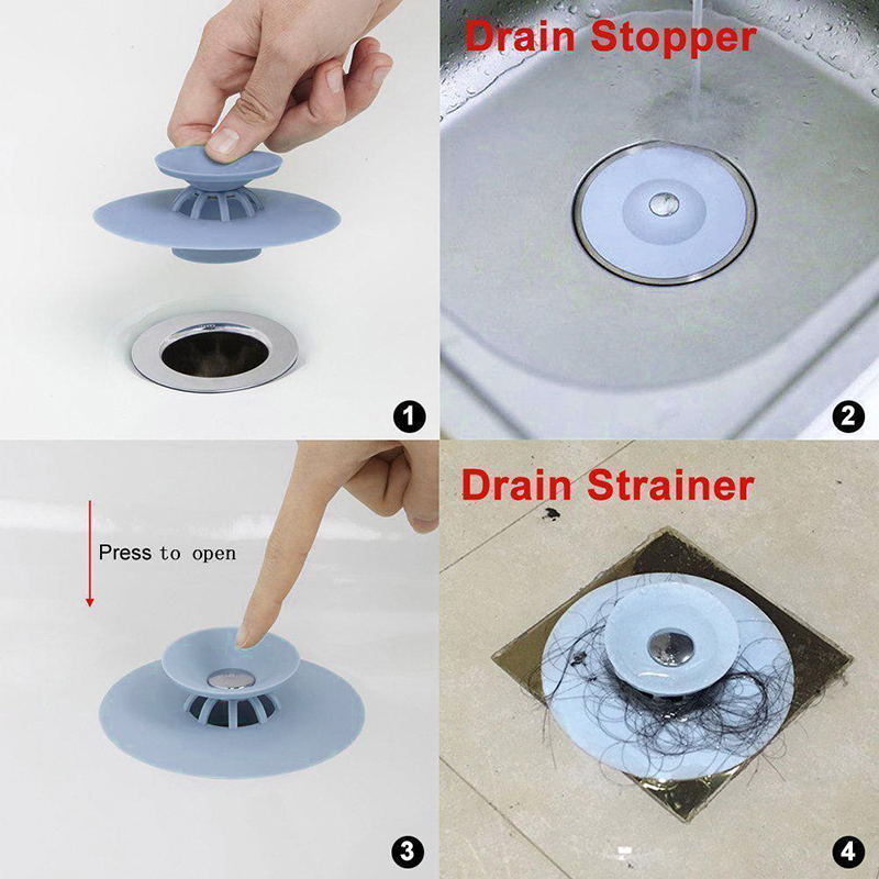 Soft Multi Functional Drain Stopper Hair Catcher for Bathroom Kitchen Laundry Floor - Blue