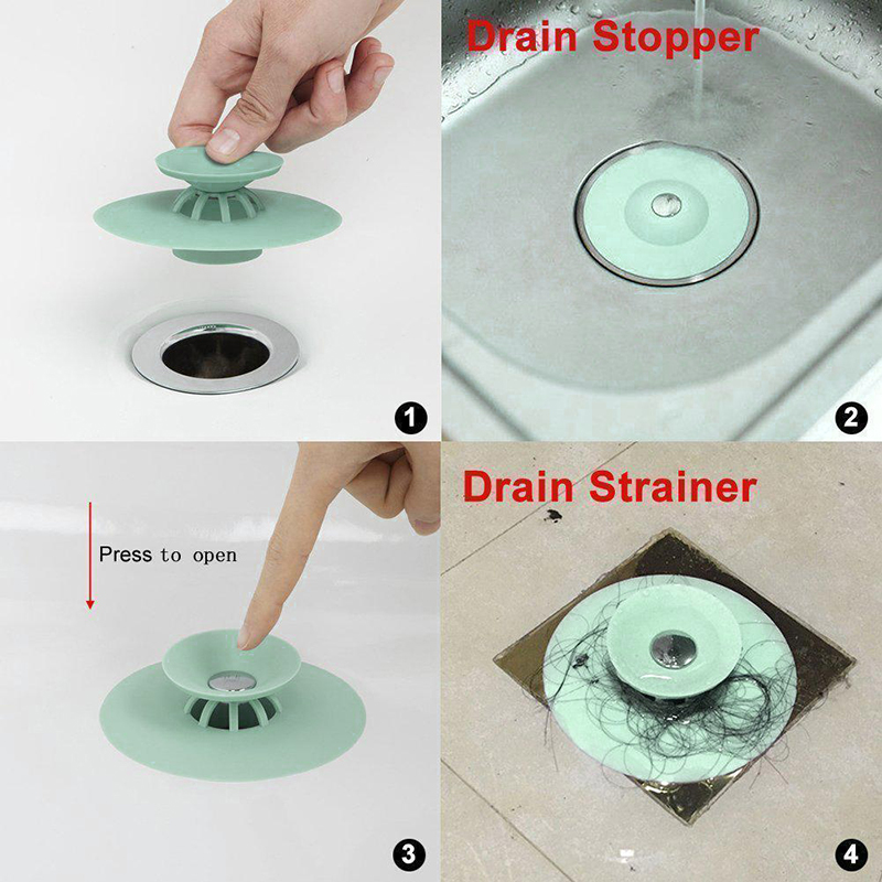Soft Multi Functional Drain Stopper Hair Catcher for Bathroom Kitchen Laundry Floor - Green