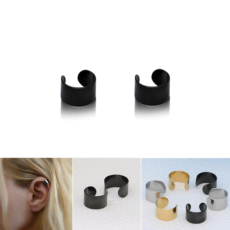 1 Pair Unisex Stainless Steel Cuff Hoop Fake Clip-on Earring Ear Stud Fashion Jewelry - Black