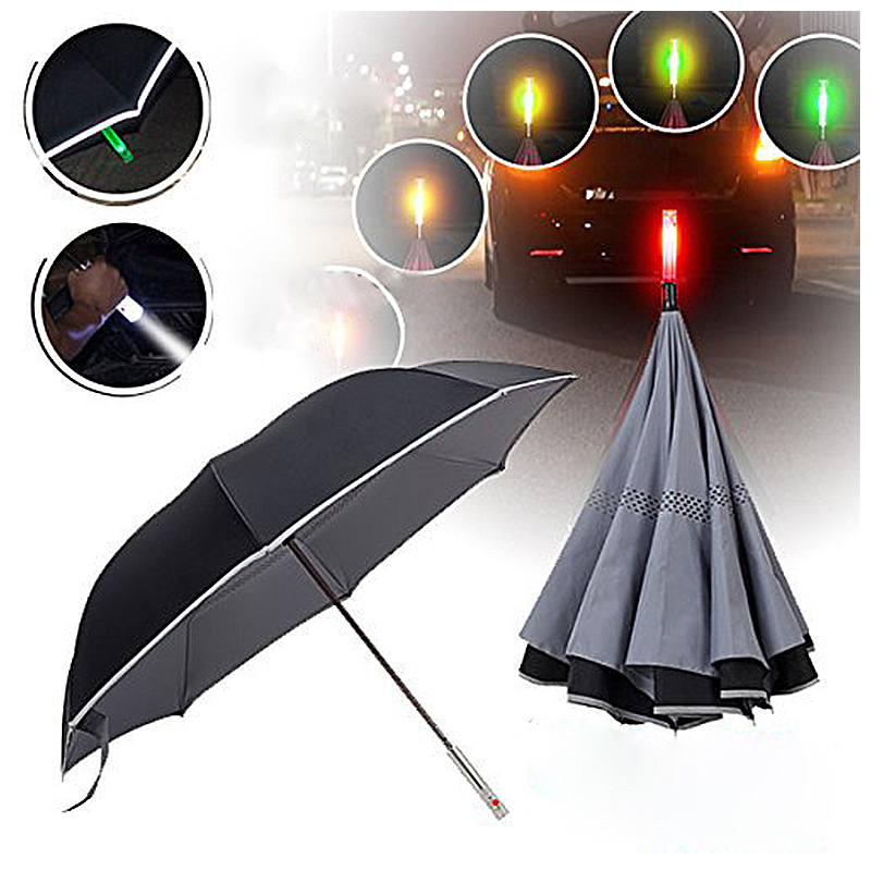 Reverse Inverted Safety Umbrella with LED Handle Warning SOS Signal for Cars - Grey