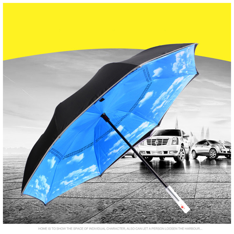 Reverse Inverted Safety Umbrella with LED Handle Warning SOS Signal for Cars - Sky and Clouds