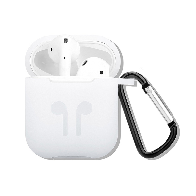Portable Wireless Bluetooth Earphone Silicone Protective Box with Hanging Loop for Apple AirPods - Transparent