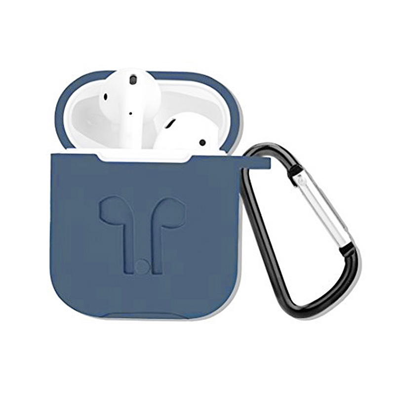 Portable Wireless Bluetooth Earphone Silicone Protective Box with Hanging Loop for Apple AirPods - Dark Blue