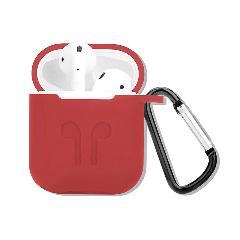 Portable Wireless Bluetooth Earphone Silicone Protective Box with Hanging Loop for Apple AirPods - Red