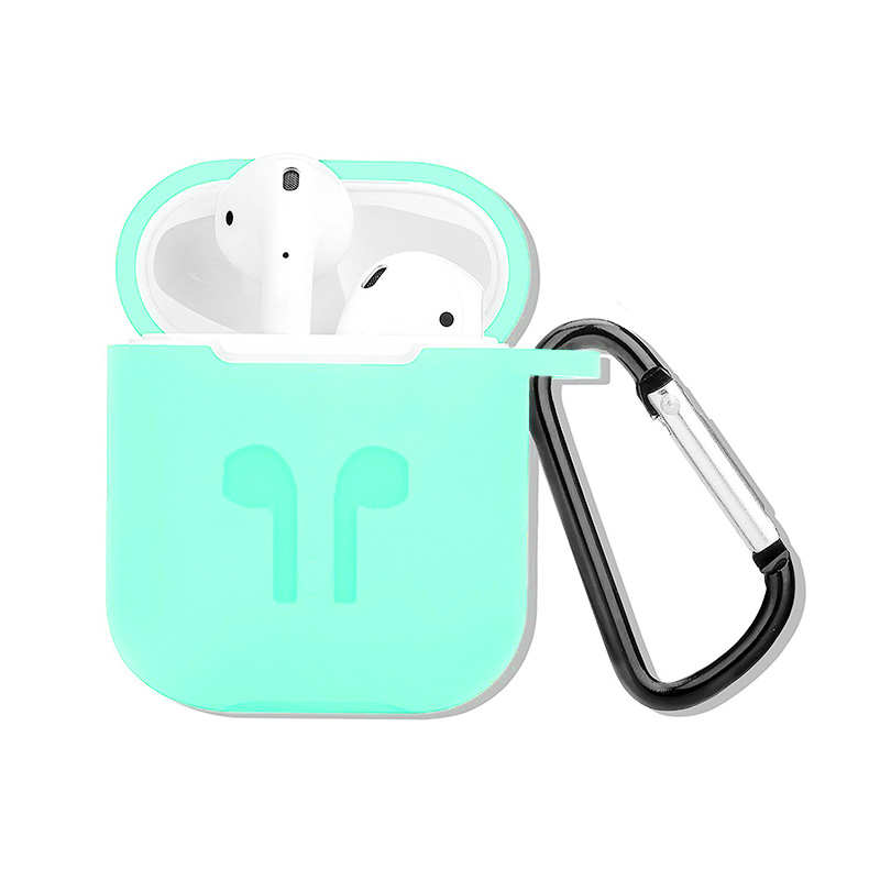 Portable Wireless Bluetooth Earphone Silicone Protective Box with Hanging Loop for Apple AirPods - Mint Green
