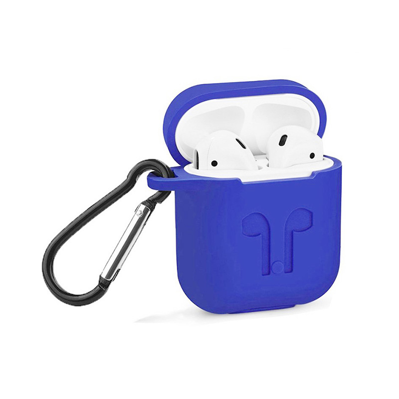 Portable Wireless Bluetooth Earphone Silicone Protective Box with Hanging Loop for Apple AirPods - Blue