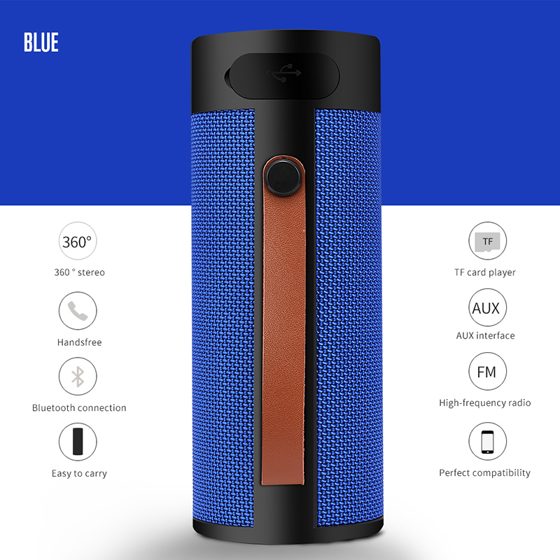 T4 Outdoor Portable Wireless Bluetooth Speaker Stereo Enhanced Bass Music Box Support TF/USB - Blue