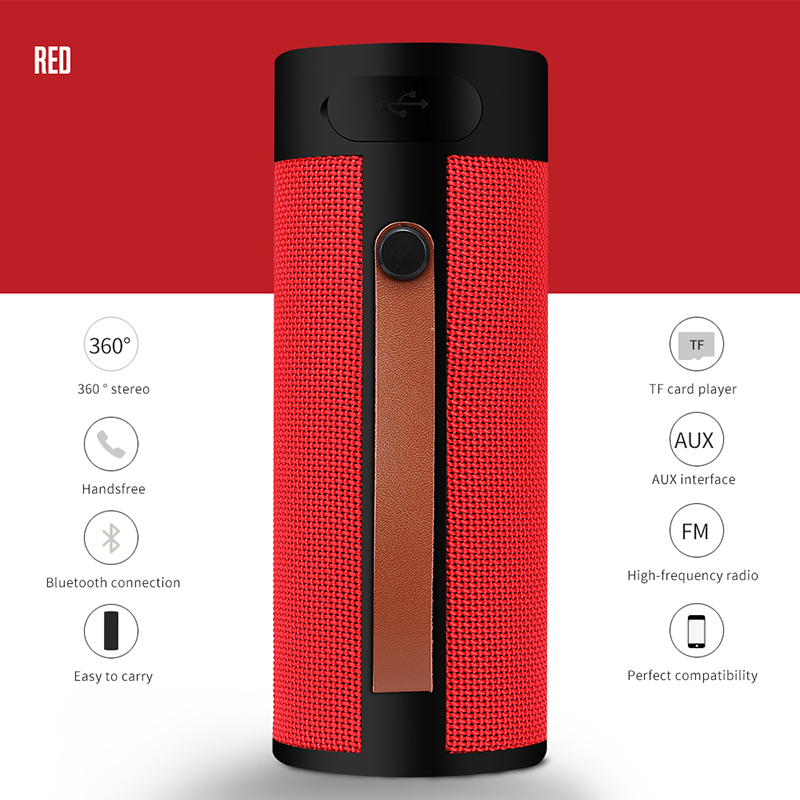 T4 Outdoor Portable Wireless Bluetooth Speaker Stereo Enhanced Bass Music Box Support TF/USB - Red