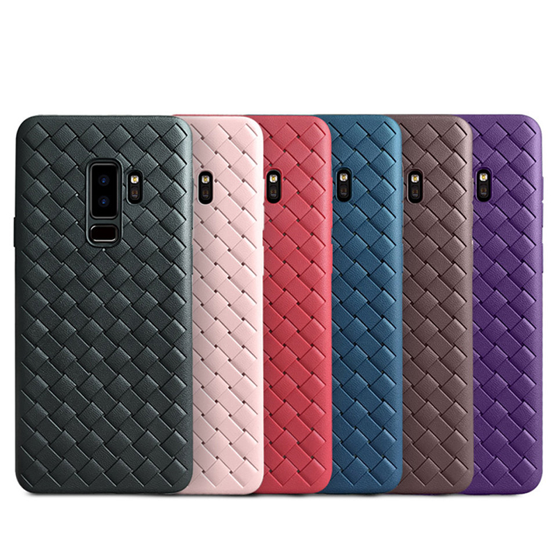 Shockproof Slim Woven Textured TPU Rubber Case Back Cover for Samsung S9 Plus - Pink