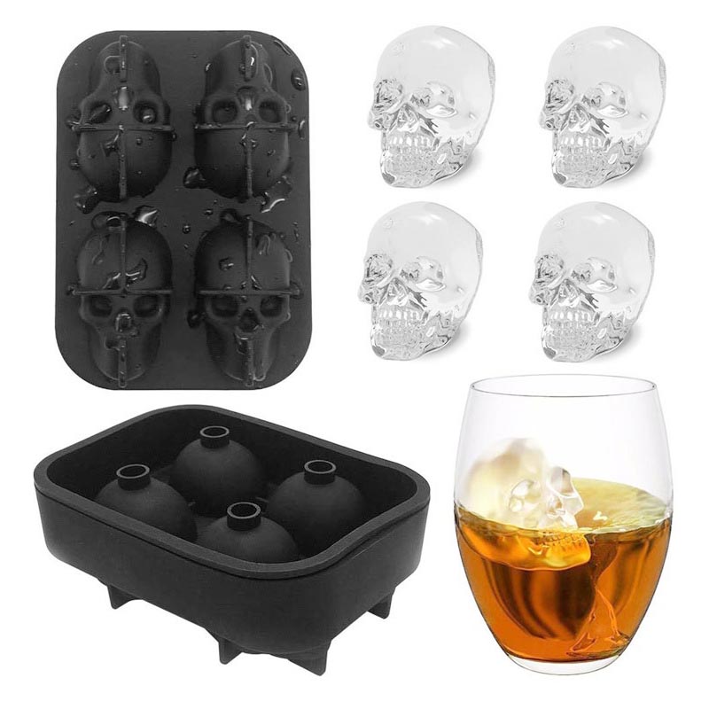 Cool 3D Skull Ice Cube Mold Food Grade Flexible Silicone Tray Maker for Pubs