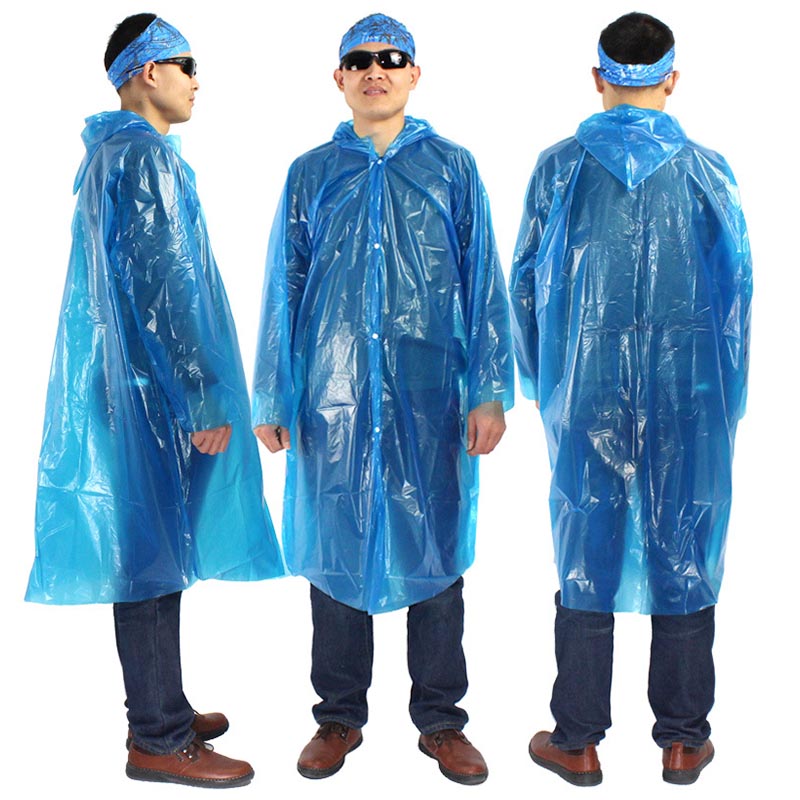 Disposable Adult Emergency Raincoat Clear Waterproof Rain Coat for Hiking Camping - Blue