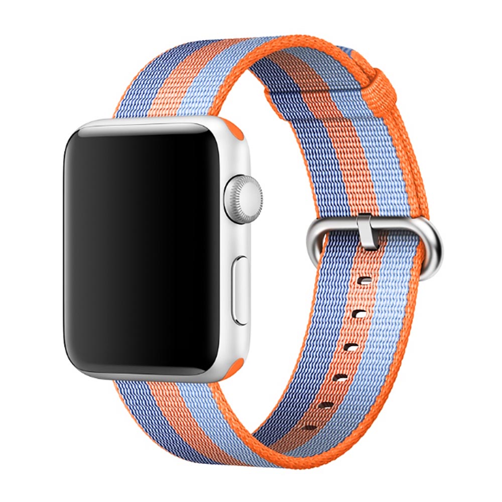 38mm Nylon Woven Braided Watch Band Soft Sports Loop Bracelet Strap for Apple Watch - Orange Blue
