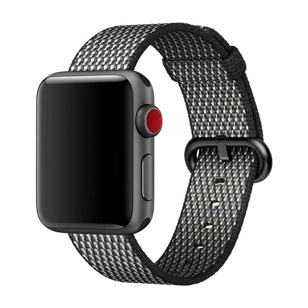 38mm Nylon Woven Braided Watch Band Soft Sports Loop Bracelet Strap for Apple Watch - Black Check