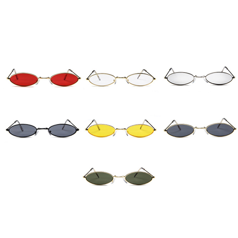 Unisex Retro Vintage Small Oval Sunglasses Metal Frame Shades Eyewear