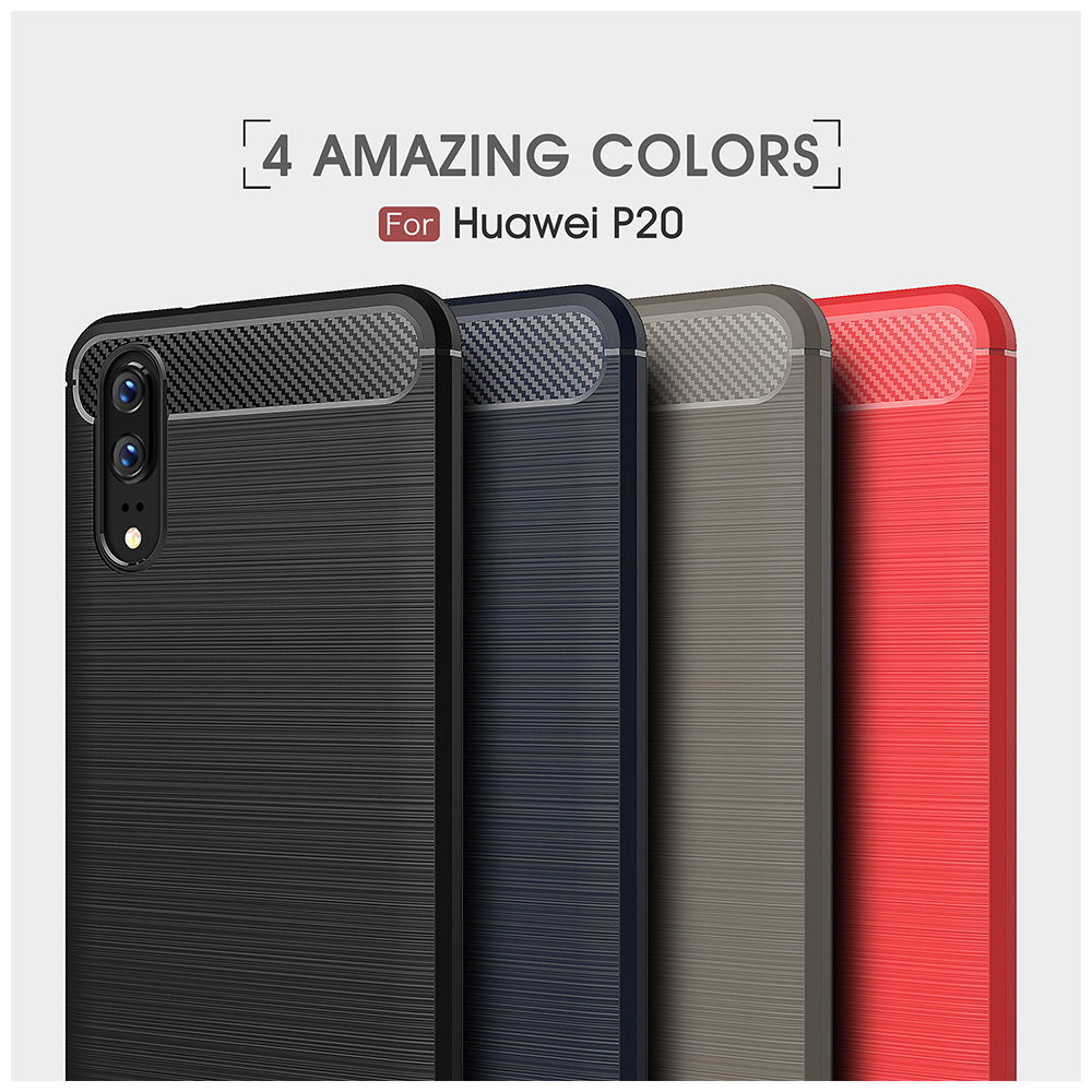 Huawei P20 Carbon Fiber Slim TPU Rubber Bumper Case Back Cover Shell - Navy Blue