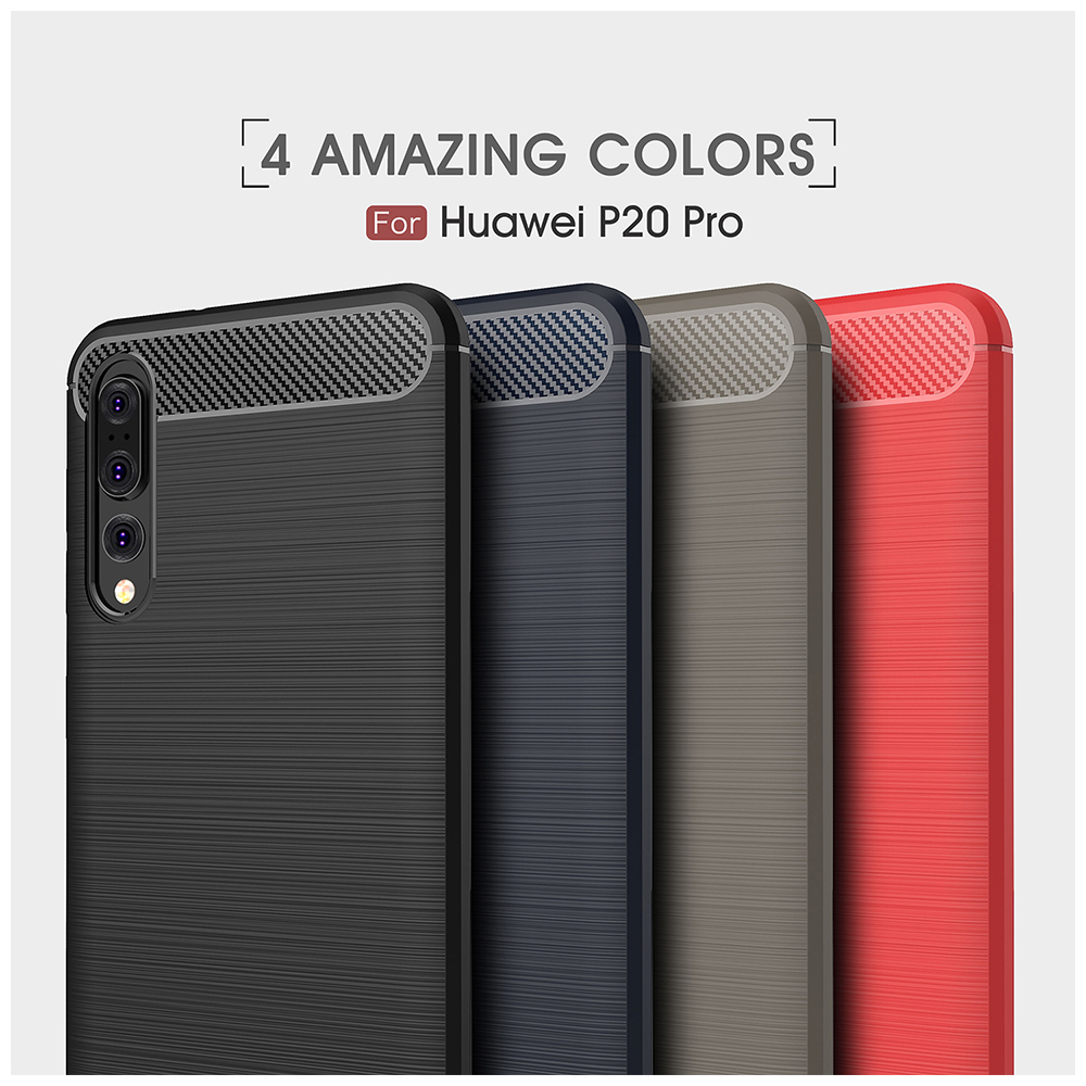 Thin Slim Carbon Fiber Flexible Soft TPU Bump Case Back Cover for Huawei P20 Pro - Red