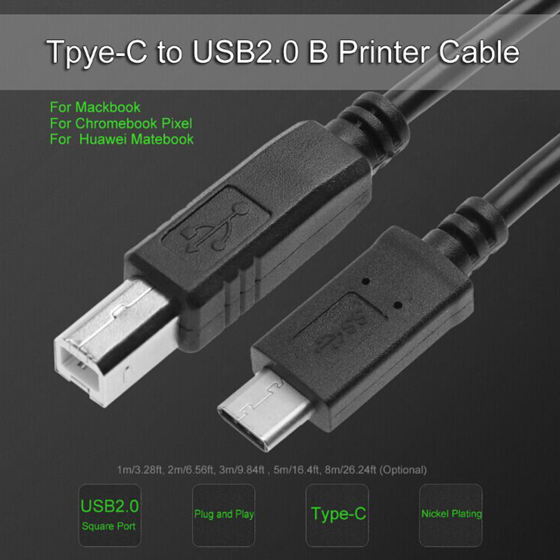 USB-C USB 3.1 Type C Male to USB 2.0 B Type Male Data Cable Adapter Connector - 1M