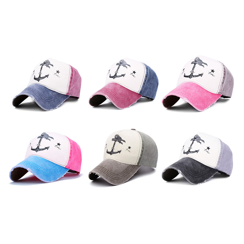 Vintage Anchor Printing Baseball Cap Unisex Adjustable Outdoor Sports Hats - Navy Blue+Wine Red