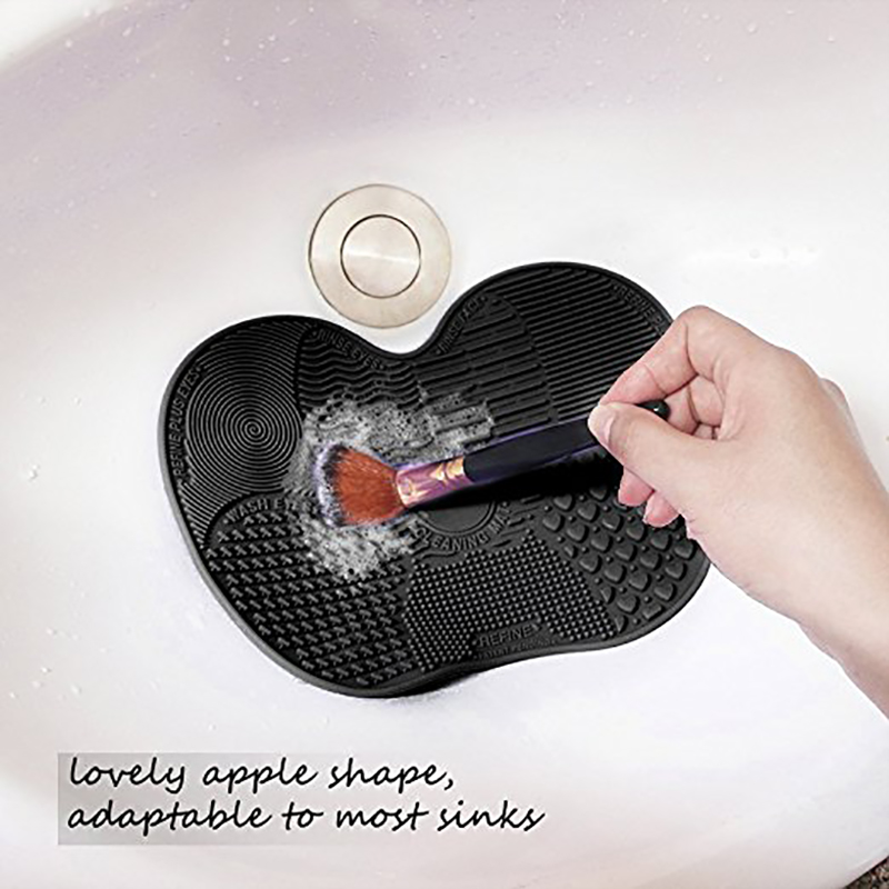 Makeup Brushes Cleaning Mat Soft Silicone Suction Cosmetic Brush Washing Tool - Black