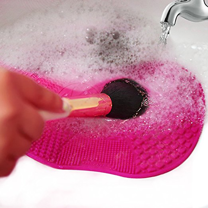Makeup Brushes Cleaning Mat Soft Silicone Suction Cosmetic Brush Washing Tool - Rose Red