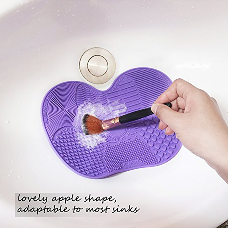 Makeup Brushes Cleaning Mat Soft Silicone Suction Cosmetic Brush Washing Tool - Deep Purple