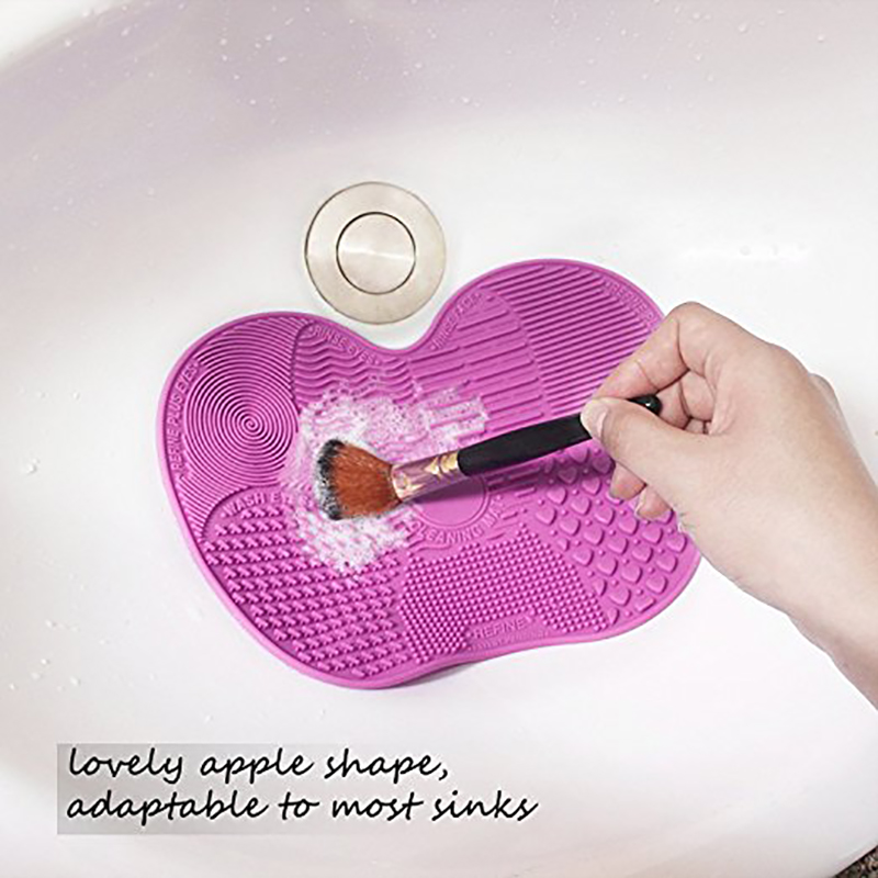 Makeup Brushes Cleaning Mat Soft Silicone Suction Cosmetic Brush Washing Tool - Light Purple