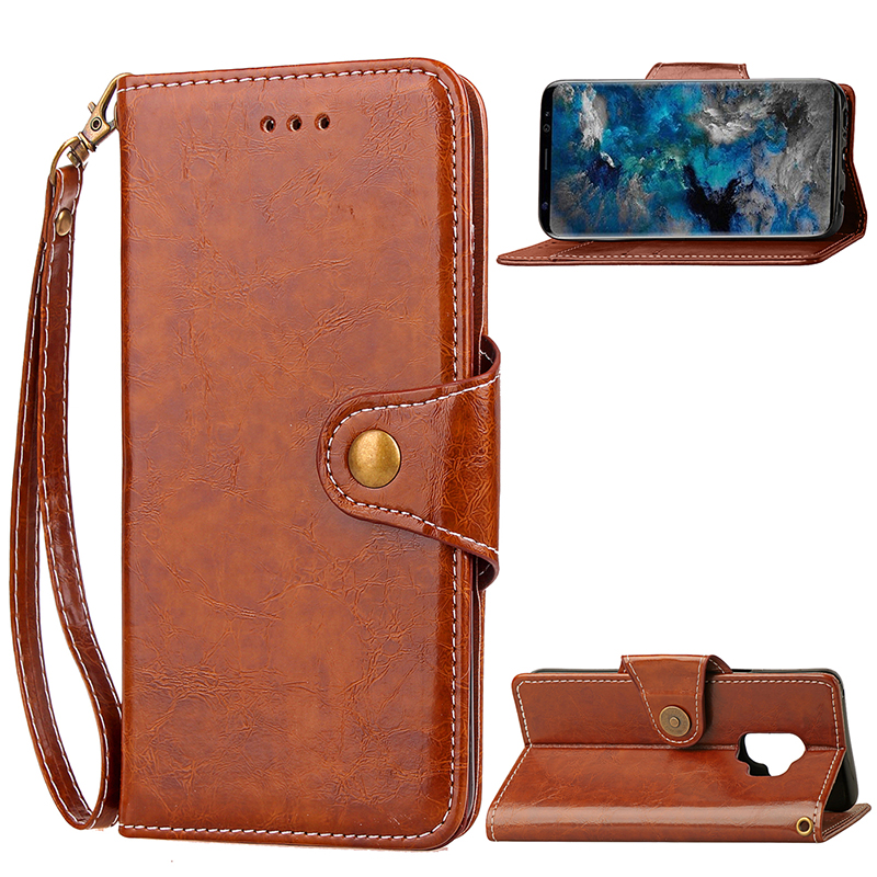 Retro Vintage Shockproof PU Leather Case Flip Stand Wallet Cover With Card Slots for Samsung S9 - Brown