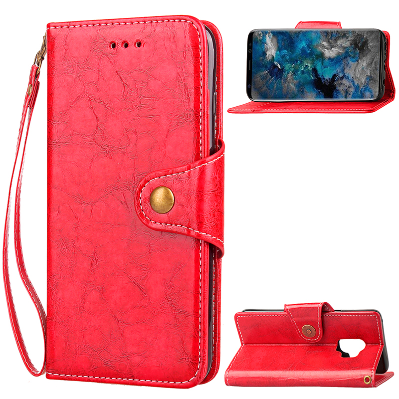 Retro Vintage Shockproof PU Leather Case Flip Stand Wallet Cover With Card Slots for Samsung S9 - Red