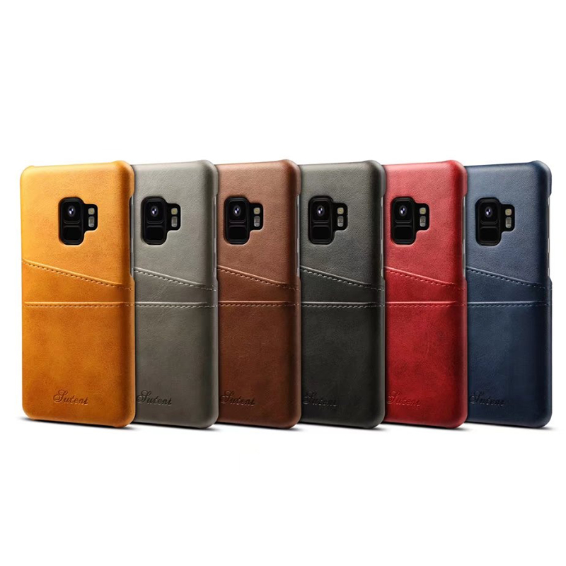 Samsung S9 Slim Thin Vintage PU Leather Wallet Case Back Cover with Card Holders - Brown