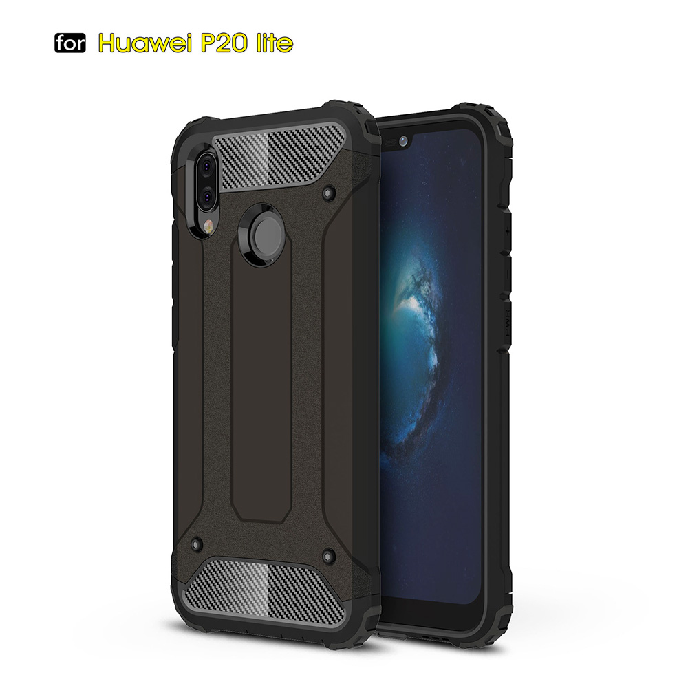 Cool Rugged Hybrid Armor Case TPU+PC 2in1 Dual Layer Shockproof Back Cover for Huawei P20 Lite - Black