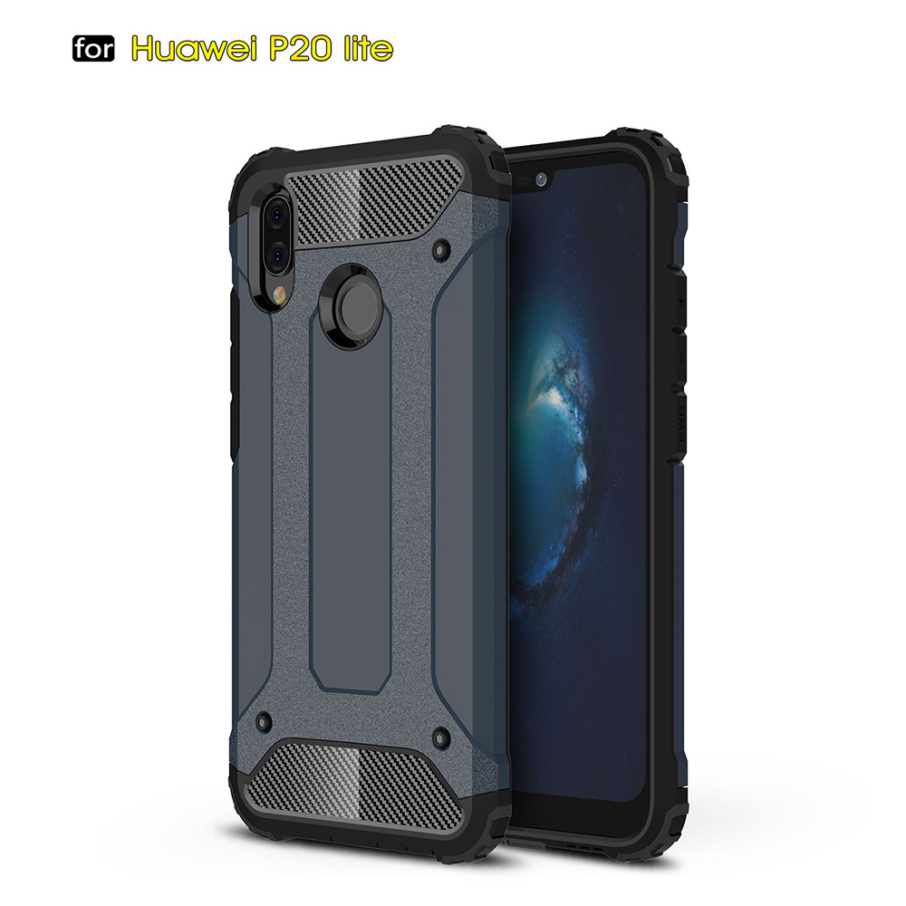 Cool Rugged Hybrid Armor Case TPU+PC 2in1 Dual Layer Shockproof Back Cover for Huawei P22 Lite - Navy Blue