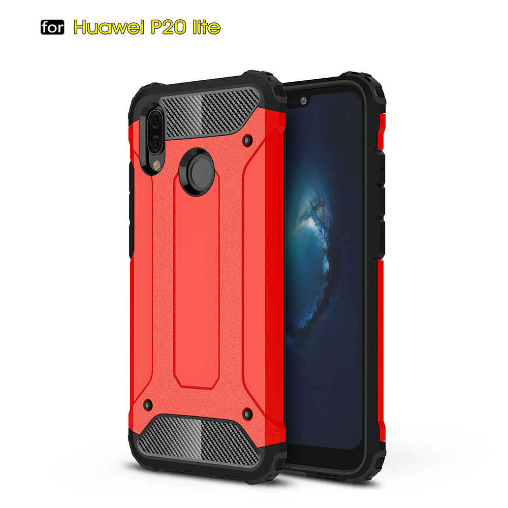 Cool Rugged Hybrid Armor Case TPU+PC 2in1 Dual Layer Shockproof Back Cover for Huawei P22 Lite - Red
