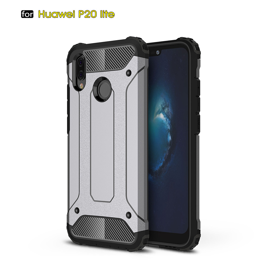 Cool Rugged Hybrid Armor Case TPU+PC 2in1 Dual Layer Shockproof Back Cover for Huawei P22 Lite - Grey