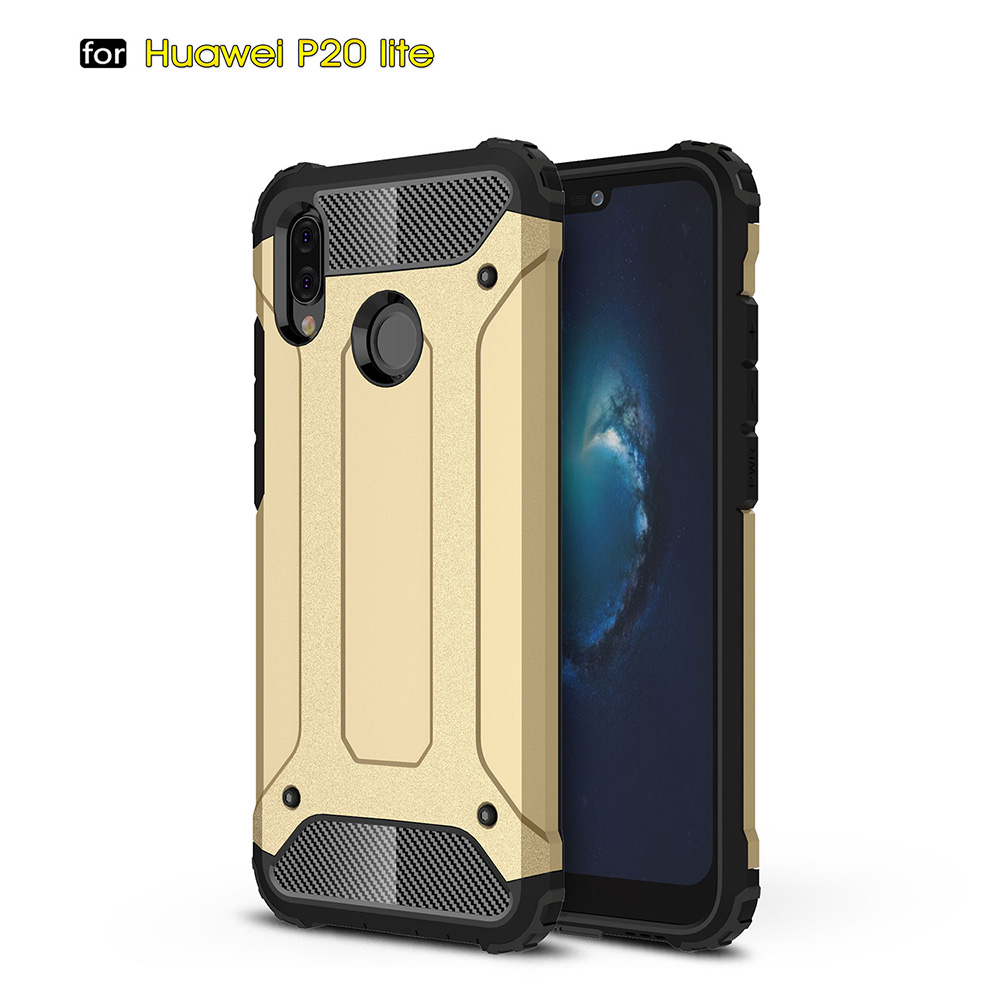 Cool Rugged Hybrid Armor Case TPU+PC 2in1 Dual Layer Shockproof Back Cover for Huawei P22 Lite - Golden