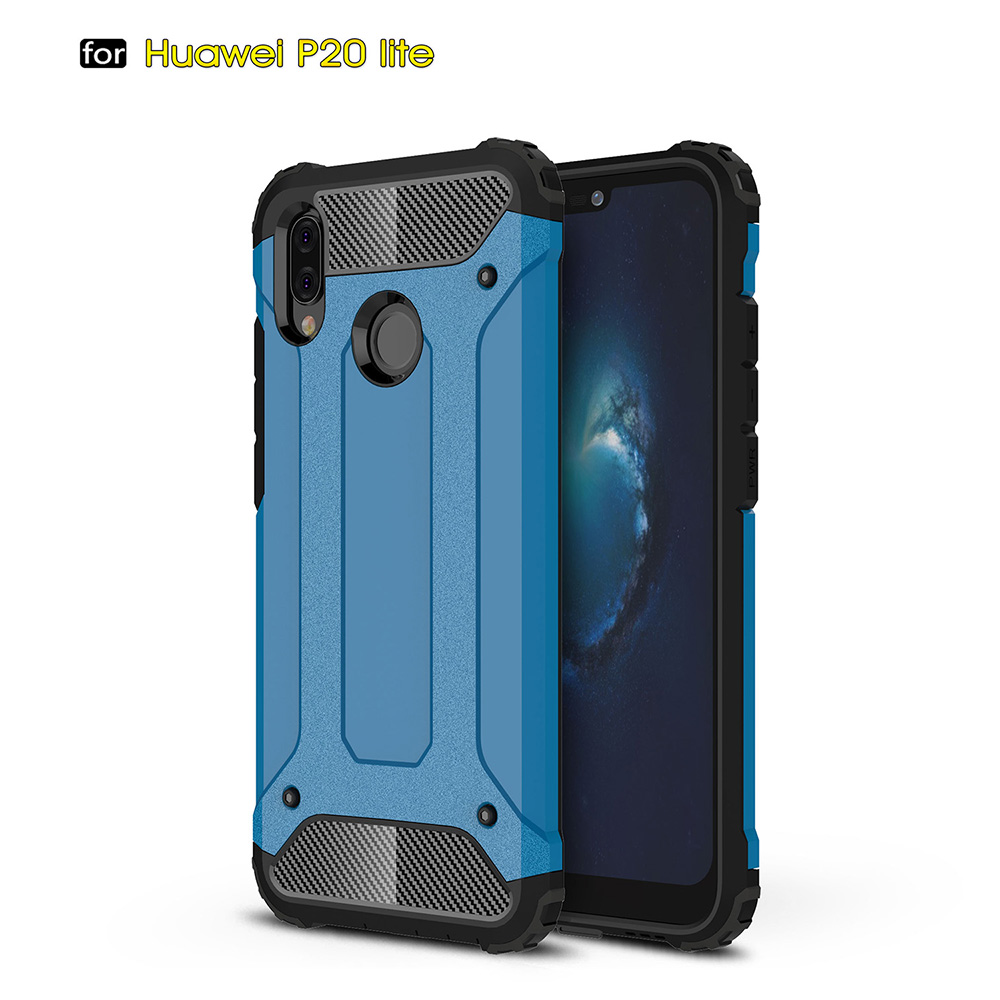Cool Rugged Hybrid Armor Case TPU+PC 2in1 Dual Layer Shockproof Back Cover for Huawei P22 Lite - Blue
