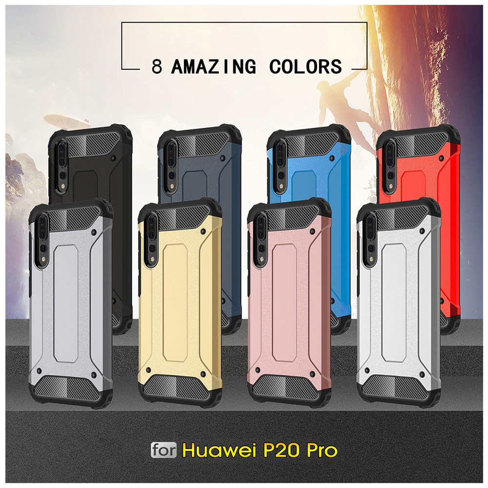Slim Shockproof Hybrid Rugged Armor Case Hard PC Soft TPU Bump Back Cover for Huawei P20 Pro - Silver