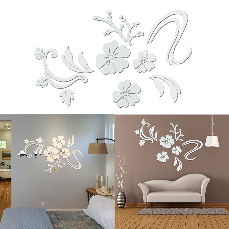 Removable 3D Mirror Flower Wall Sticker Acrylic Mural Decal Home Room Decor s5