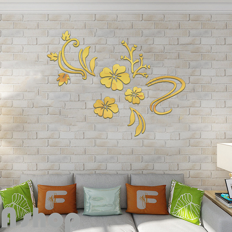 3D Mirror Flower Removable Wall Sticker Art Acrylic Mural Decal Home Decor - Golden Flower