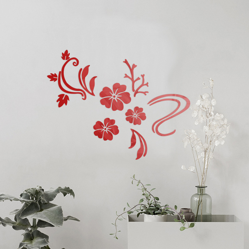 3D Mirror Flower Removable Wall Sticker Art Acrylic Mural Decal Home Decor - Red Flower