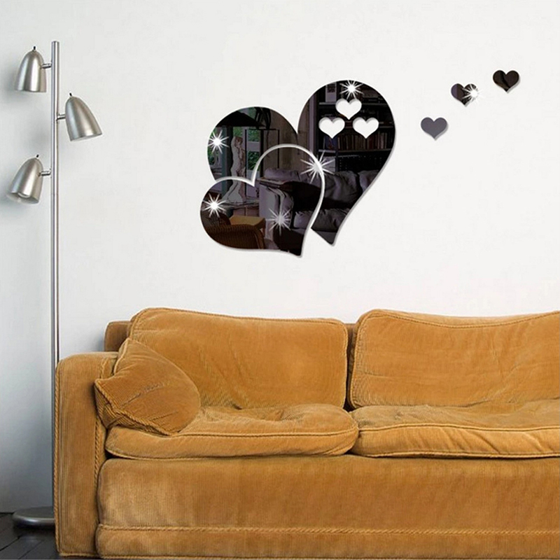 3D Mirror Hearts Removable Wall Sticker Art Acrylic Mural Decal Home Decor - Black Hearts