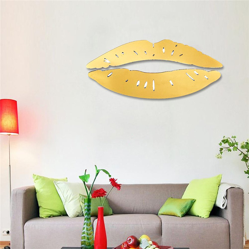 3D Mirror Lip Removable Wall Sticker Art Acrylic Mural Decal Home Decor - Golden Lip